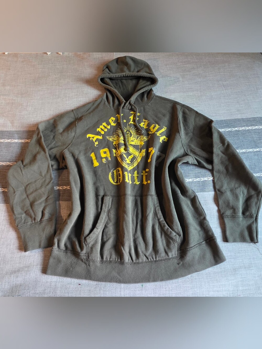 American Eagle Outfitters Olive Hoodie with Yellow Crest | Size XXL